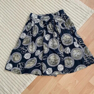 Vintage - Pure Silk Nautical Themed Oversized Shorts Dark Blue